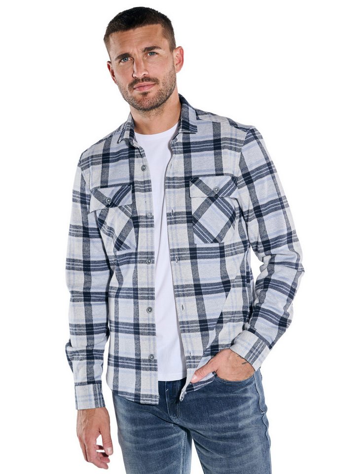 emilio adani Langarmhemd emilio adani Herren Langarm-Hemd kariert, Mittelblau von emilio adani