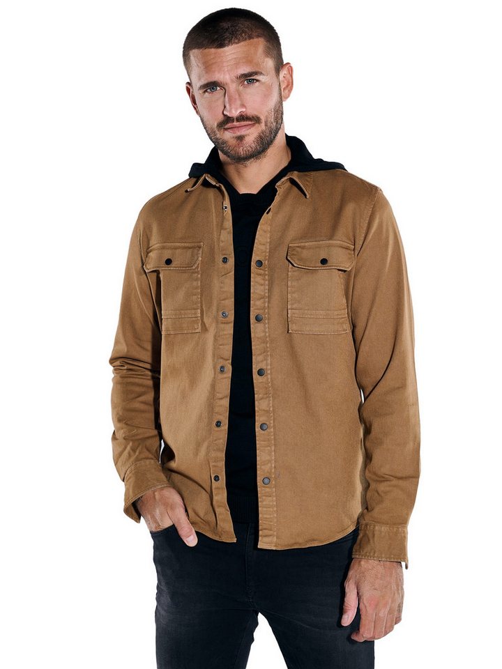 emilio adani Langarmhemd emilio adani Herren Overshirt aus Twill slim fit, Cognac von emilio adani