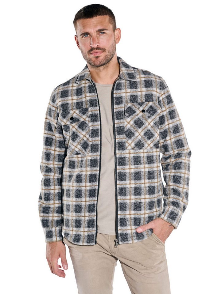 emilio adani Langarmhemd emilio adani Herren Overshirt mit Reißverschluss, Schwarzbraun von emilio adani