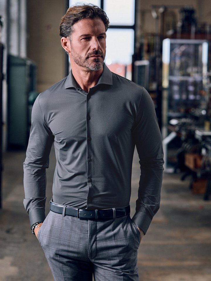 emilio adani Langarmhemd emilio adani Herren Hemd uni, Anthrazit von emilio adani