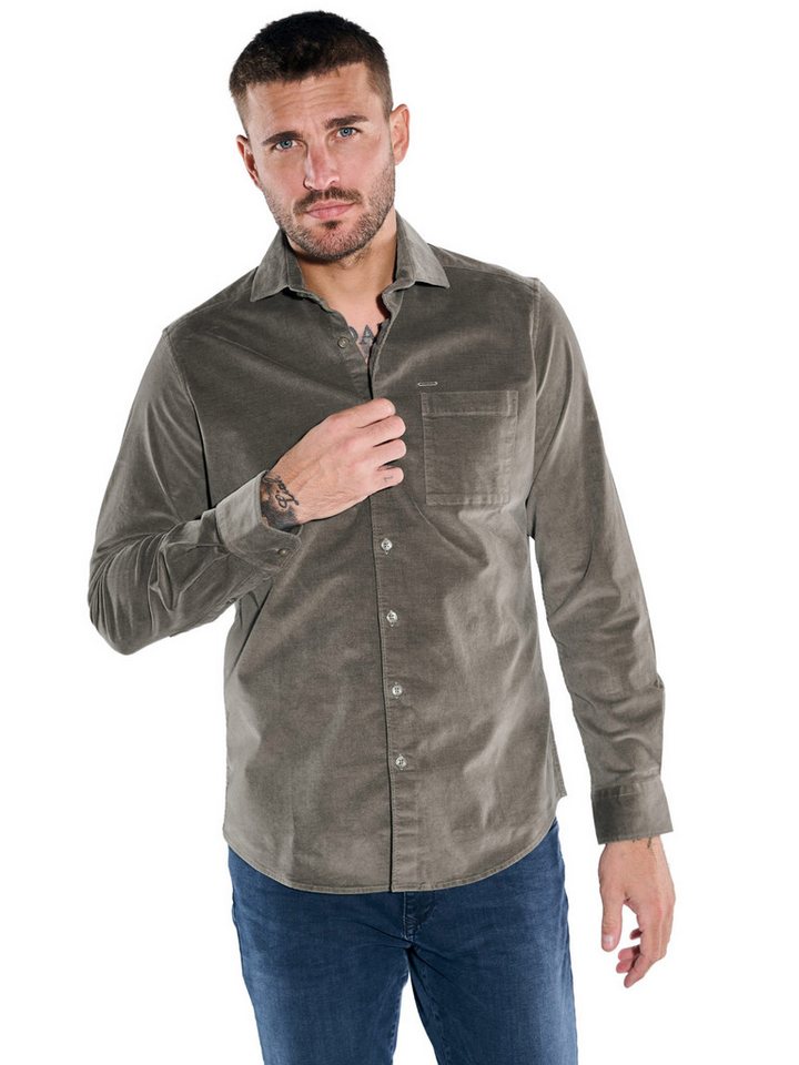 emilio adani Langarmhemd emilio adani Herren Langarm-Hemd aus Babycord, Oliv von emilio adani