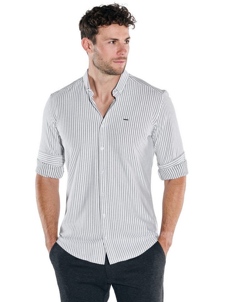 emilio adani Langarmhemd emilio adani Herren Langarm-Hemd gestreift, Reinweiss von emilio adani