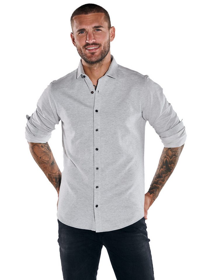 emilio adani Langarmhemd emilio adani Herren Langarm-Hemd slim fit, Silbergrau von emilio adani