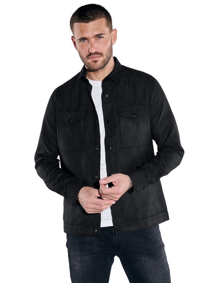 emilio adani Langarmhemd emilio adani Herren Overshirt in Suedeoptik uni, Schwarz von emilio adani