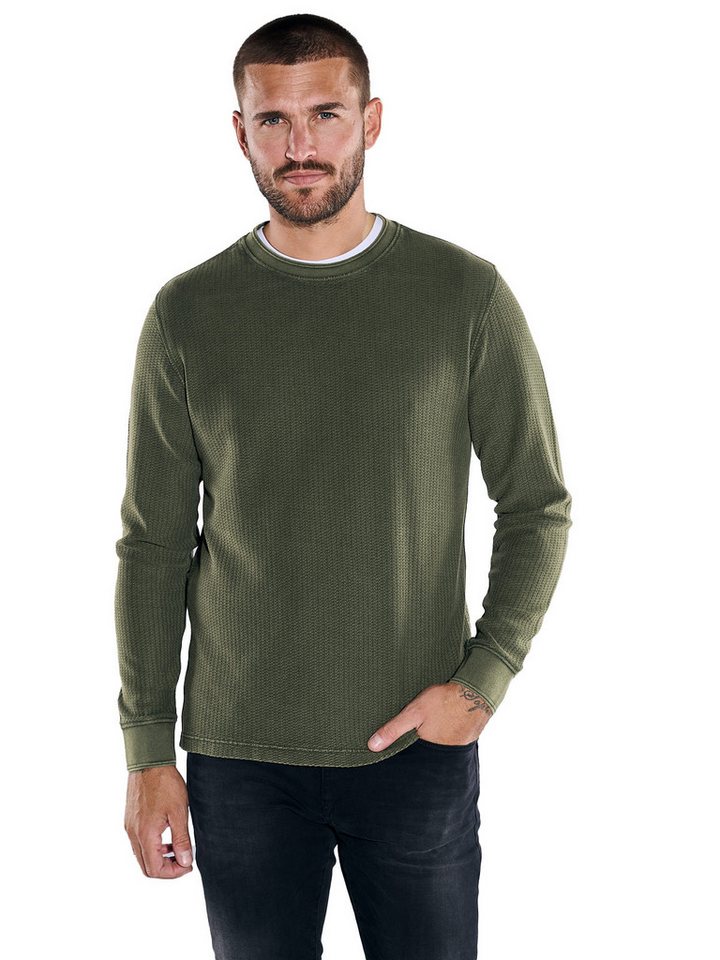 emilio adani Langarmshirt emilio adani Herren Langarm-Shirt strukturiert, Khaki von emilio adani
