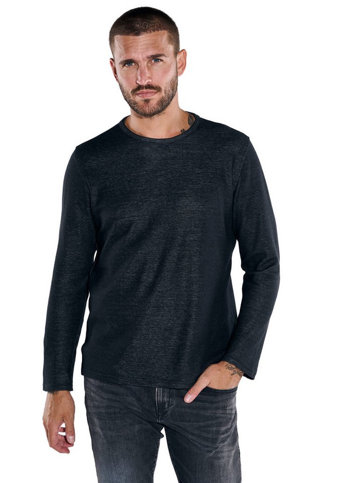 emilio adani Langarmshirt emilio adani Herren Langarm-Shirt strukturiert, Schwarz von emilio adani