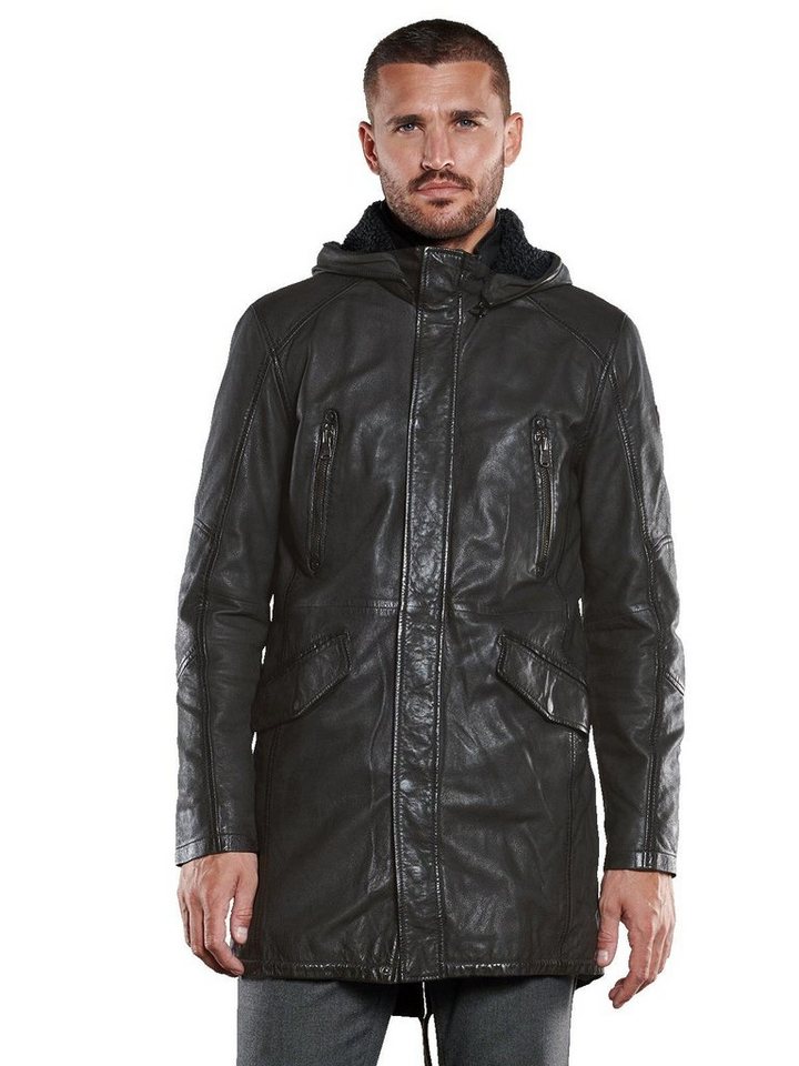 emilio adani Lederjacke emilio adani Herren Leder-Parka mit abnehmbarer Kapuze, Oliv von emilio adani