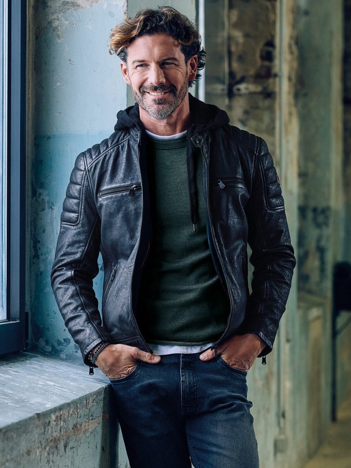 emilio adani Lederjacke emilio adani Herren Lederjacke, Schwarz von emilio adani