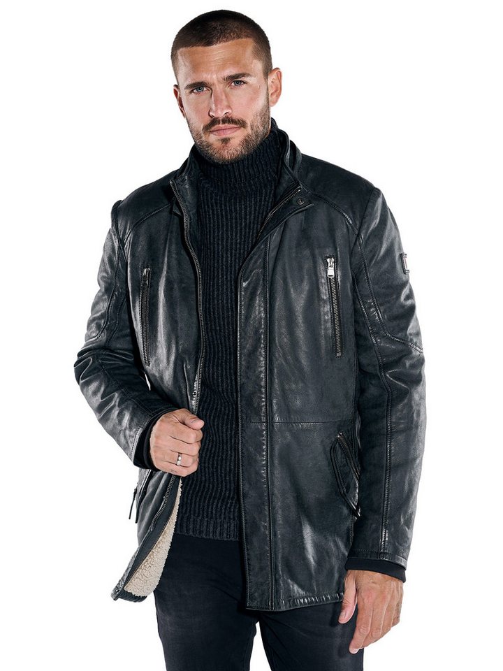 emilio adani Lederjacke emilio adani Herren Lederjacke slim fit, Anthrazit von emilio adani