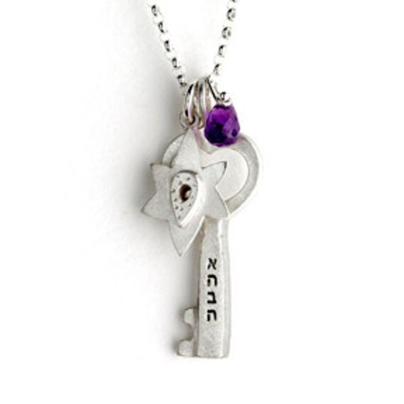 Love Key Halskette Mit Stern Und Stein - Hebräisch Englisch Love Key Halskette Mit Stern Und Stein - Hebräisch Englisch von emilyrosenfeld