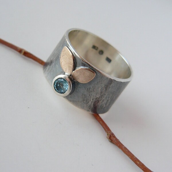 Topaz Silber Und Gold Ring, Breites Band Silberring, Geschenk Für Sie Topaz Silber Und Gold Ring, Breites Band Silberring, Geschenk Für Sie von emimode