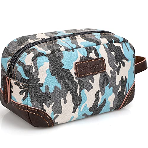 emissary Herren Kulturbeutel Leder und Segeltuch Reise Kulturbeutel Dopp Kit für Männer Rasiertasche für Reisezubehör, Camouflageblau von emissary