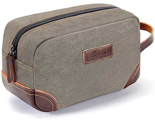 emissary Herren Kulturbeutel Leder und Segeltuch Reise Kulturbeutel Dopp Kit für Männer Rasiertasche für Reisezubehör, Hellgrau, Large, Kulturbeutel von emissary