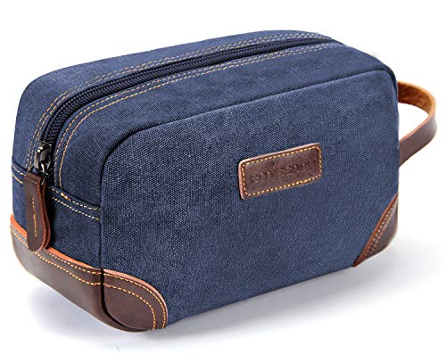 emissary Herren Kulturbeutel Leder und Segeltuch Reise Kulturbeutel Dopp Kit für Männer Rasiertasche für Reisezubehör, blau, Large, Kulturbeutel von emissary