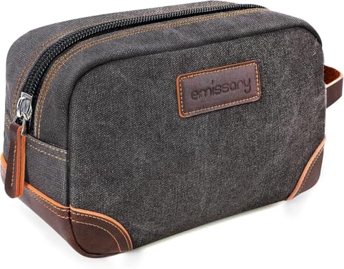 emissary Herren Kulturbeutel Leder und Segeltuch Reise Kulturbeutel Dopp Kit für Männer Rasiertasche für Reisezubehör, grau, Large von emissary