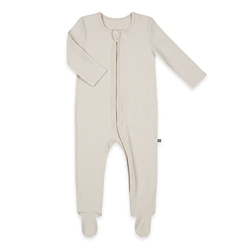 emma & noah Baby Schlafanzug, Weicher & Atmungsaktiver Strampler für Neugeborene, Oeko-TEX Zertifiziert, Langarm Pyjama mit Reißverschluss für Jungen & Mädchen, Mit Füßen (Beige, 50/56 cm) von emma & noah