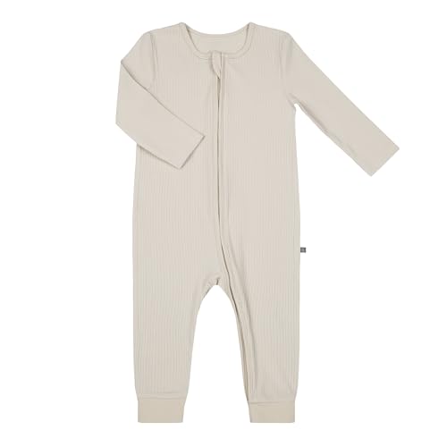 emma & noah Baby Schlafanzug, Weicher & Atmungsaktiver Strampler für Neugeborene, Oeko-TEX Zertifiziert, Langarm Pyjama mit Reißverschluss für Jungen & Mädchen, Ohne Füße (Essential Beige, 86 cm) von emma & noah