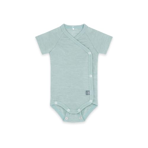 emma & noah Kurzarm Wickelbody für Babys, Wolle-Seide Mischung, 70% Wolle (kbT) & 30% Seide, Atmungsaktiv & Temperaturregulierend, Mitwachsendes Design, Made in Austria | Essential Mint 50/56 von emma & noah