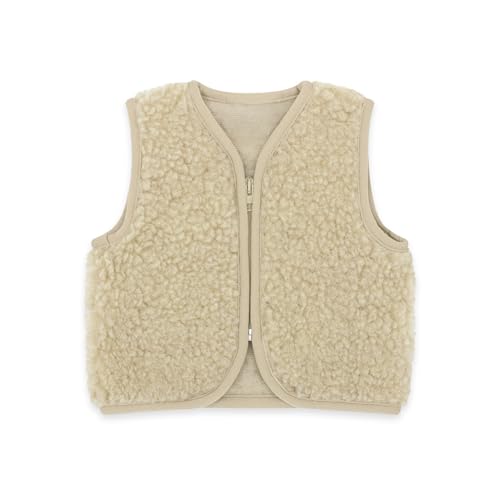 emma & noah Merino Teddy Weste für Kinder, weiche Wollweste aus 100% Merino Wolle, atmungsaktiv & wärmend, mitwachsend in Größen 50/56 bis 110/116 (Essential Beige, 62/68) von emma & noah