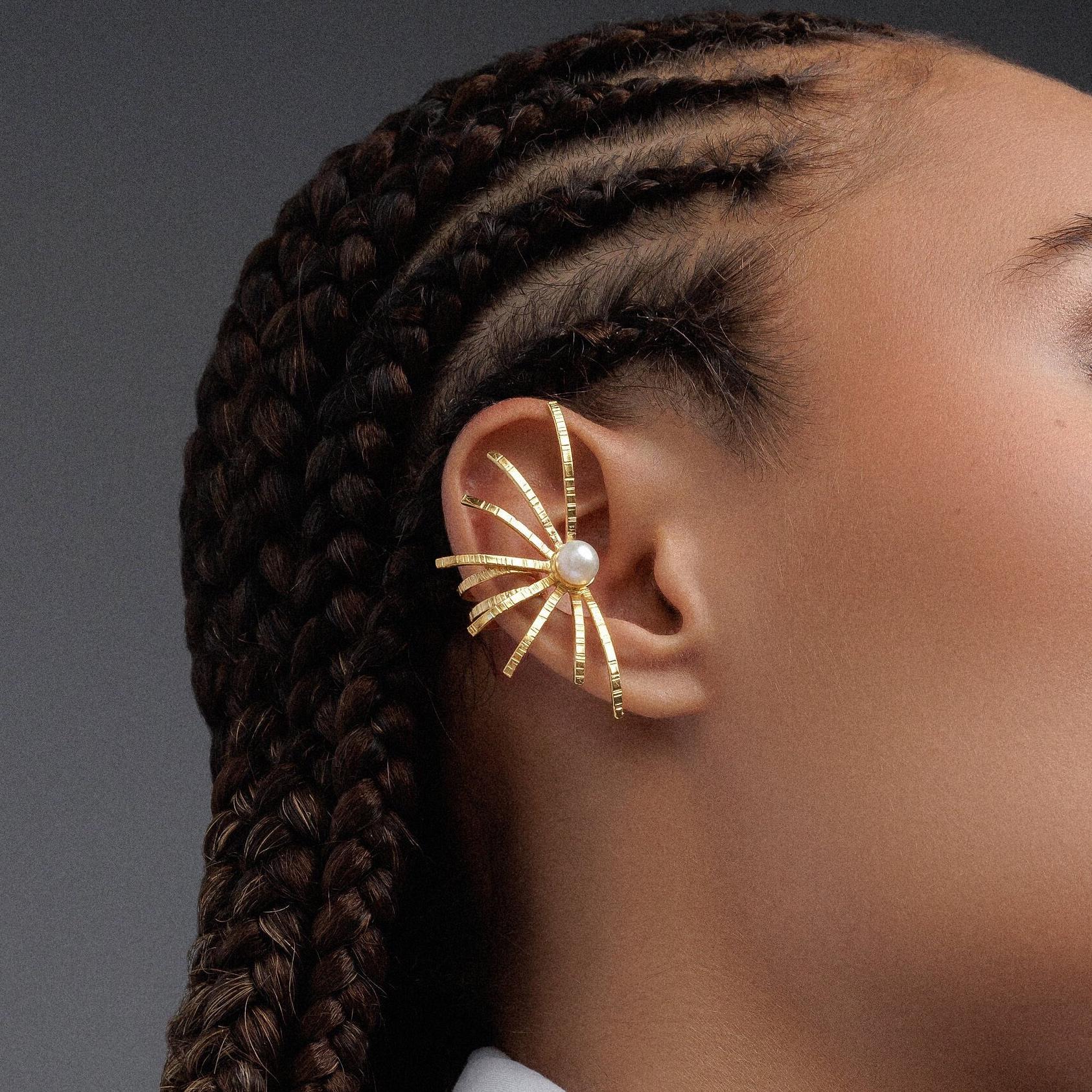 Sterling Silber Spinne Ohrmanschette Perle Steampunk Ohrmanschette, Kein Piercing von emmanuelaGR