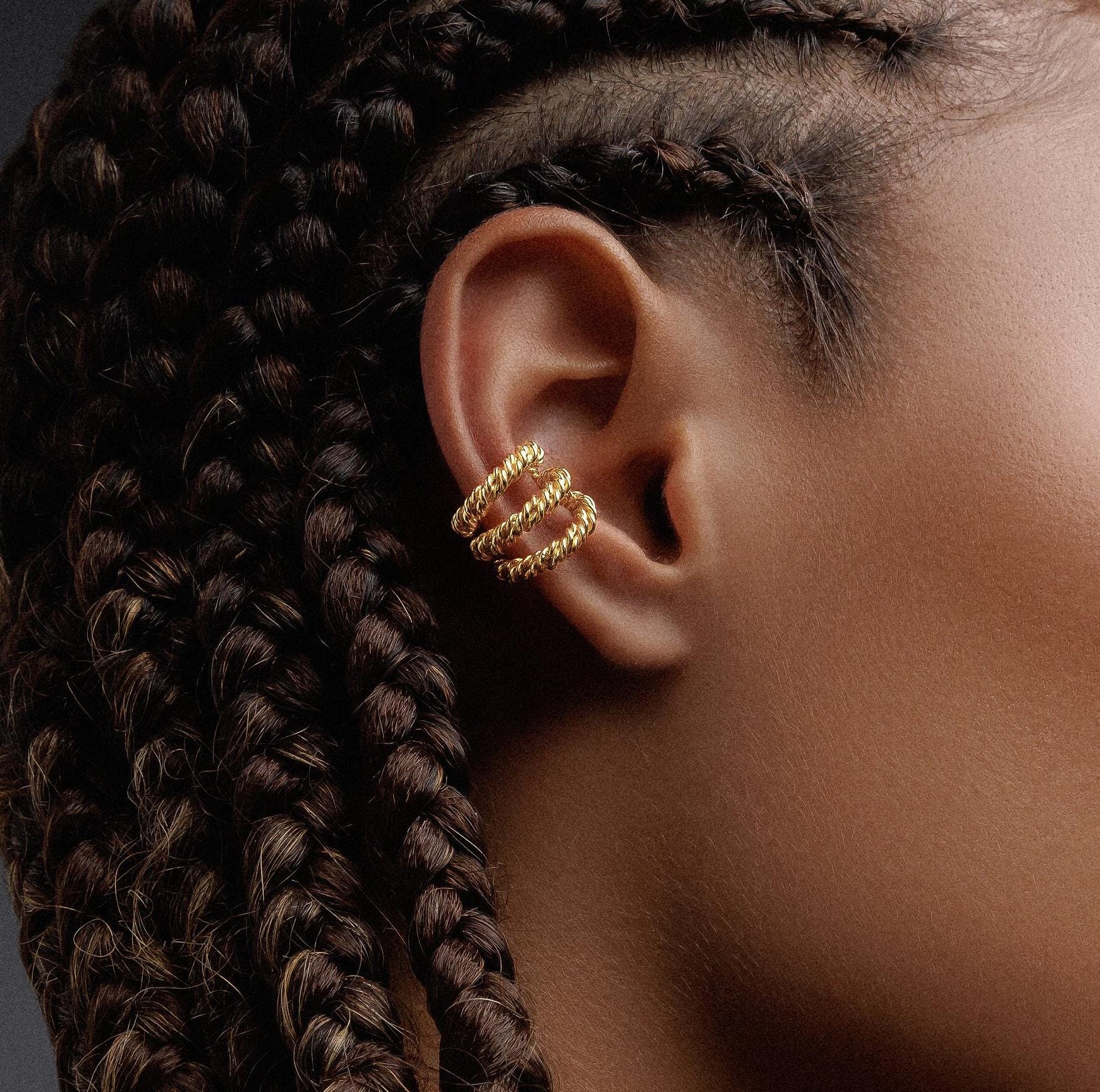 sterling Silber Dreifach Gedrehte Ohrmanschette Kein Piercing Boho Schmuck von emmanuelaGR