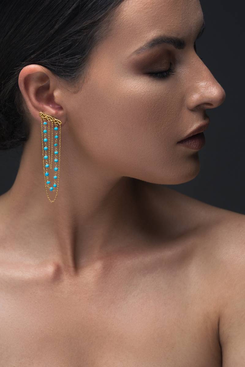 sterling Silber Türkis Ohr Kletterer Ohrringe 24K Vergoldet Boho Schmuck von emmanuelaGR