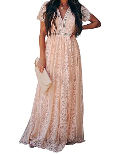 emmarcon - Elegantes langes Festtagskleid für Brautjungfern, mit V-Ausschnitt und kurzen Ärmeln M von emmarcon