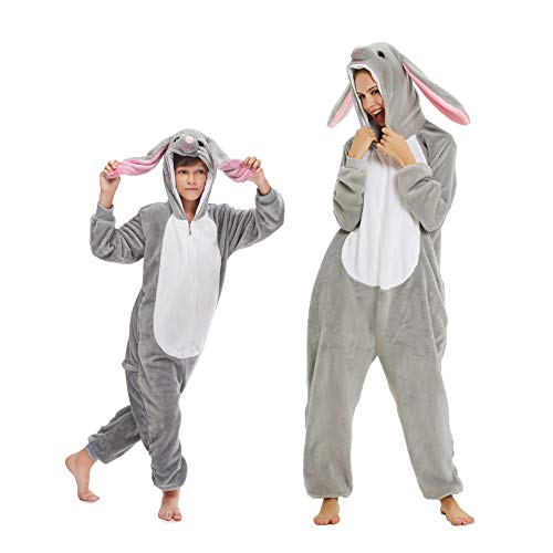 emmarcon - Ganzteiliger Tier-Overall als Pyjama und Kigurumi, für Karneval, Halloween, Cosplay, Unisex, für Erwachsene, Grau Medium/Höhe 160-169 cm,Maximal 80 Kg. von emmarcon