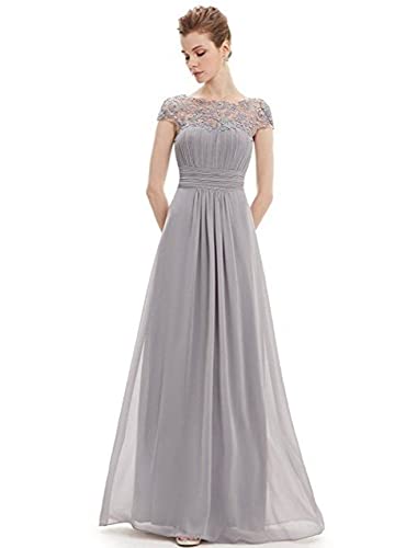 emmarcon Langes Kleid für Damen, elegant, aus Chiffon, Damen-Kleid, offener Rücken, grau, 34-36 von emmarcon