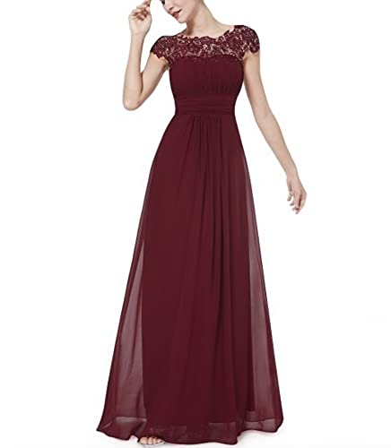 emmarcon Langes Kleid für Damen, elegant, aus Chiffon, Damen-Kleid, offener Rücken, bordeaux, 34-36 von emmarcon