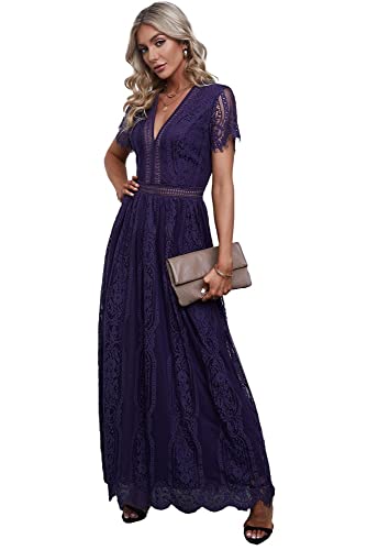 emmarcon Maxi-Kleid Elegante Zeremonie Frauen Brautjungfer Kleid Lange V-Ausschnitt Kurze Ärmel, blau, XXL von emmarcon