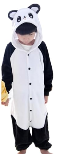 Tier-Pyjama für Erwachsene und Kinder, Unisex, Winter-Tier-Pyjamas aus Flanell, einteilig, weich und warm, ideal für Karneval und Halloween, Panda, 8-9 anni von emmarcon