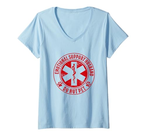 Damen emotionale Unterstützung Ehemann streicheln nicht rot T-Shirt mit V-Ausschnitt von emotional support husband do not pet Funny Husband