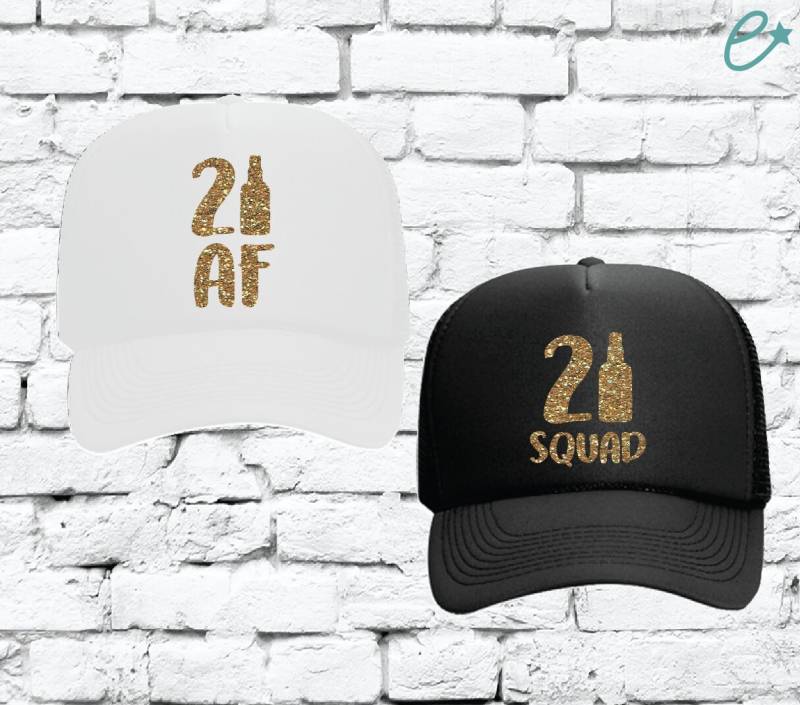 21 Af Und Squad Geburtstagsparty Trucker Hats Mesh Zurück Mit Snapback Flasche Trinken Für 21st von empowerprinting