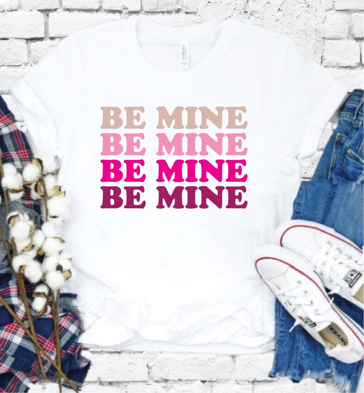 Be Mine Valentinstag Shirt Ombre Grafik T-Shirt Rosa Rot von empowerprinting