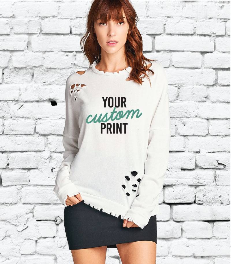 Benutzerdefinierte Beunruhigt Zerrissen Sweatshirt Personalisierte Womens Langarm Pullover Benutzerdefinierte Beunruhigt Zerrissen Sweatshirt Personalisierte Womens Langarm Pullover von empowerprinting