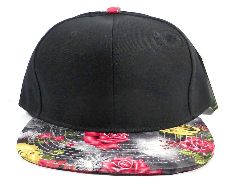 Benutzerdefinierte Stickerei Blumen Snapback Rot Und Gelb Rose Krempe Schwarzen Hut Benutzerdefinierte von empowerprinting