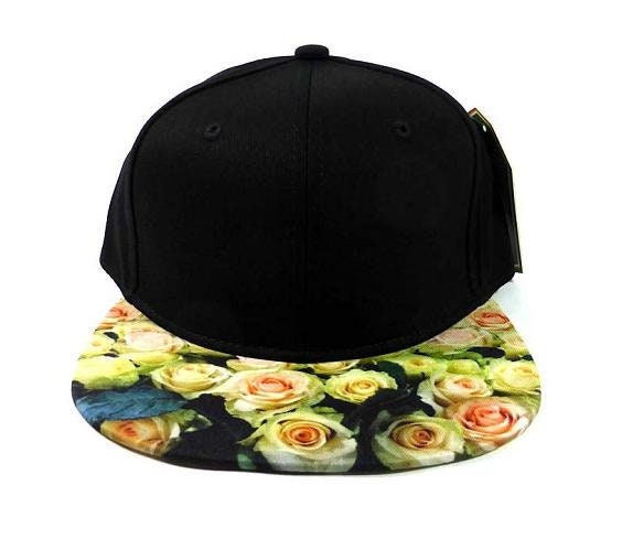 Benutzerdefinierte Stickerei Blumen Snapback Weiße Rose Blume Krempe Hat Schwarze Mütze Mit Mehrfarbigen von empowerprinting