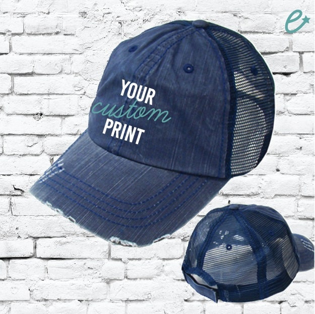 Benutzerdefinierte Stickerei Vintage Denim Trucker Hut Mesh Zurück Snapback Distressed Blue Jeans Krempe Schwarzer Verstellbare Benutzerdefinierte von empowerprinting