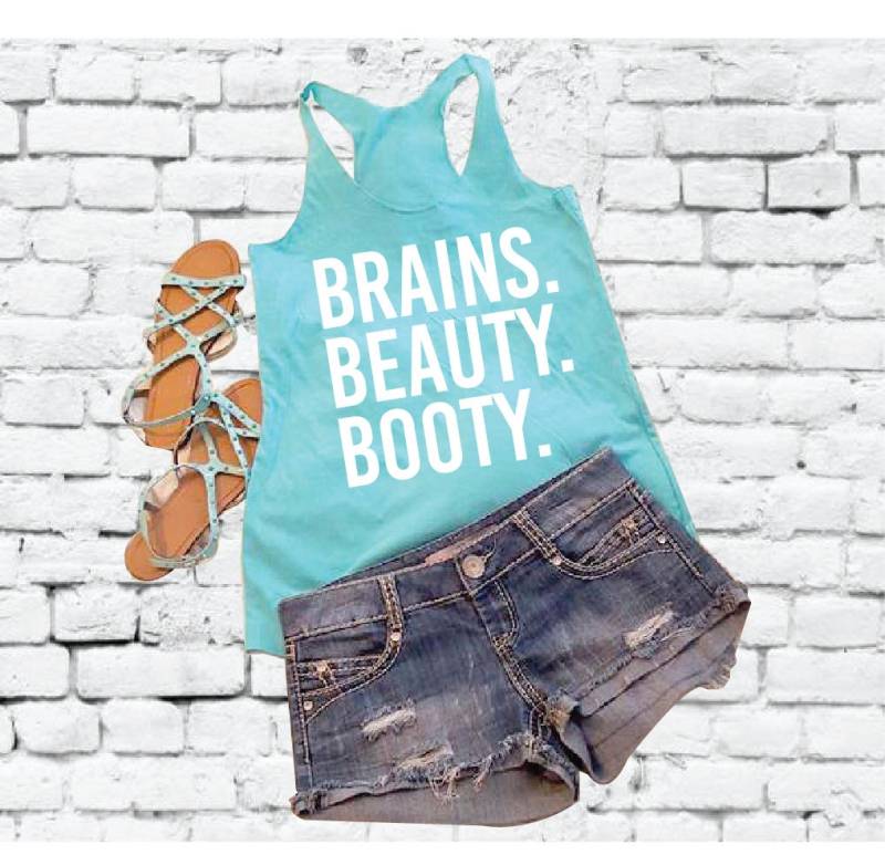 Gehirne Schönheit Booty Frauen Racer Zurück Tank Workout Sommer Urlaub Grafik T-Shirt Weich Ausgestatteter Benutzerdefinierte Top Personalisierte von empowerprinting