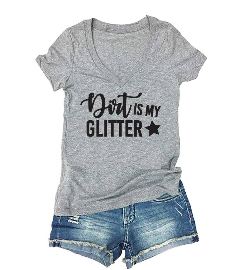 Schmutz Ist Mein Glitter Print Frauen T-Shirt Mit V-Ausschnitt Benutzerdefiniertes Shirt Benutzerdefinierte Personalisiertes Gepaßtes T-stück von empowerprinting