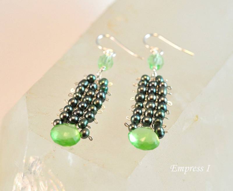 Grünes Glas Und Süßwasser Perle Ohrringe, Grüne Sterling Silberschmuck, Schmuck Für Frauen, Perlenohrringe, Handgemachten Grünes Glas Und Süßwasser Perle Ohrringe, Grüne Sterling Silberschmuck, Schmuck Für Frauen, Perlenohrringe, Handgemachten von empressi