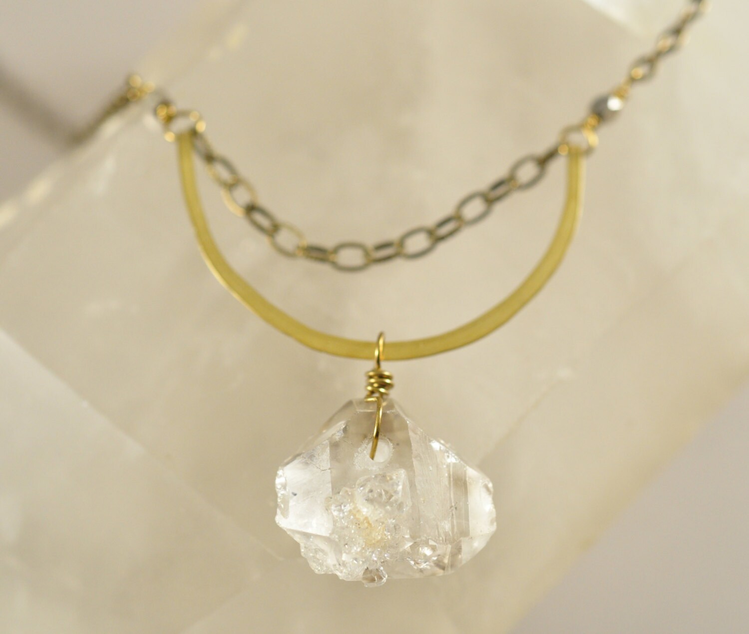 Herkimer Diamant-Halskette, Klare Quarz Halskette, Herkimer-Diamant-Schmuck, Kristall Schmuck, Messing Handgemachte Heilung Stein von empressi