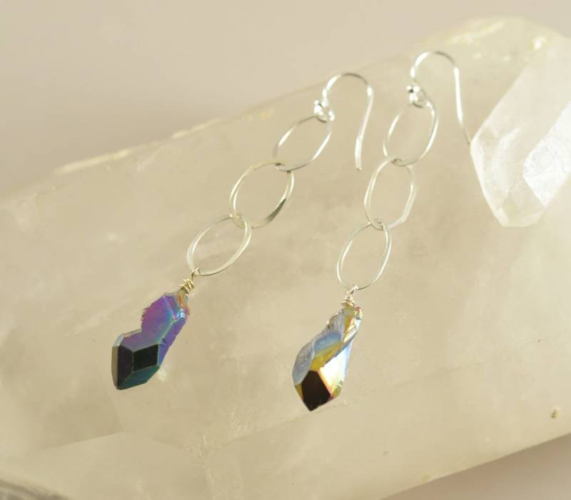 Regenbogen-Dampf-Quarz Und Sterling Silber Link Kette Ohrringe, Statement Schmuck, Kristall, Schmuck Für Frauen, Trendy, Geschenkidee, Heilung Regenbogen-Dampf-Quarz Und Sterling Silber Link Kette Ohrringe, Statement Schmuck, Kristall, Schmuck Für Frauen, Trendy, Geschenkidee, Heilung von empressi