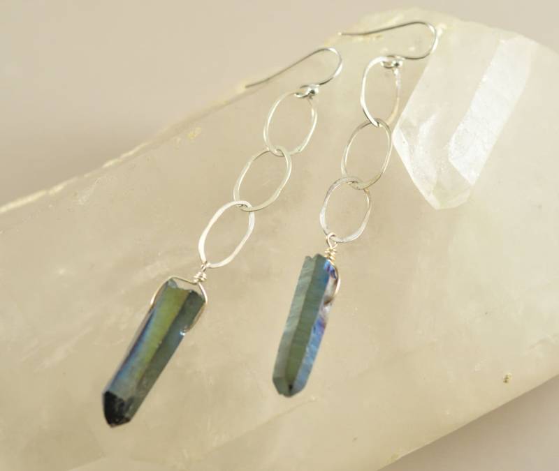 Schillernd Grünen Dampf Quarz Und Sterling Silber Kette Link Ohrringe, Kristall Silberschmuck, Schmuck Für Frauen, Geschenk Schillernd Grünen Dampf Quarz Und Sterling Silber Kette Link Ohrringe, Kristall Silberschmuck, Schmuck Für Frauen, Geschenk von empressi