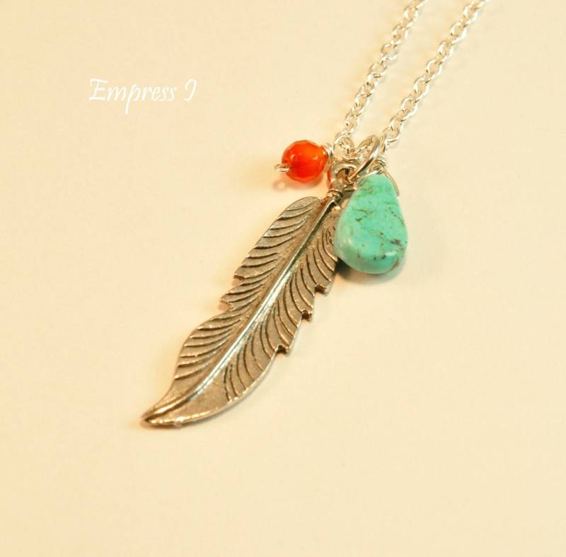 Silber, Feder, Türkis, Karneol, Federkette, Türkis Halskette, Schmuck, Feder Charme, Feder-Schmuck, Geschenk Silber, Feder, Türkis, Karneol, Federkette, Türkis Halskette, Schmuck, Feder Charme, Feder-Schmuck, Geschenk von empressi