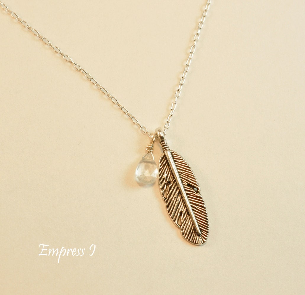 Silberne Feder Halskette, Aqua Marine, März Birthstone, Schmuck, Geschenk-Idee von empressi