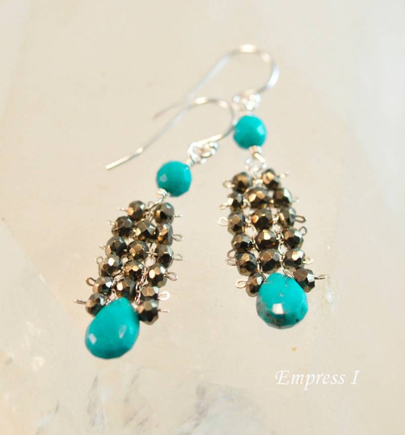 Türkis Und Pyrit Ohrringe, Ohrringe Schmuck, Schmuck Für Frauen, Fools Gold, Geschenk Türkis Und Pyrit Ohrringe, Ohrringe Schmuck, Schmuck Für Frauen, Fools Gold, Geschenk von empressi