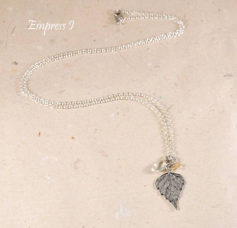 Verkauf - Silber Aspen Blatt Erklaerung Halskette Prehnit Mit Citrin Lange Silberkette, Schmuck Für Frauen, Charme, Natur von empressi