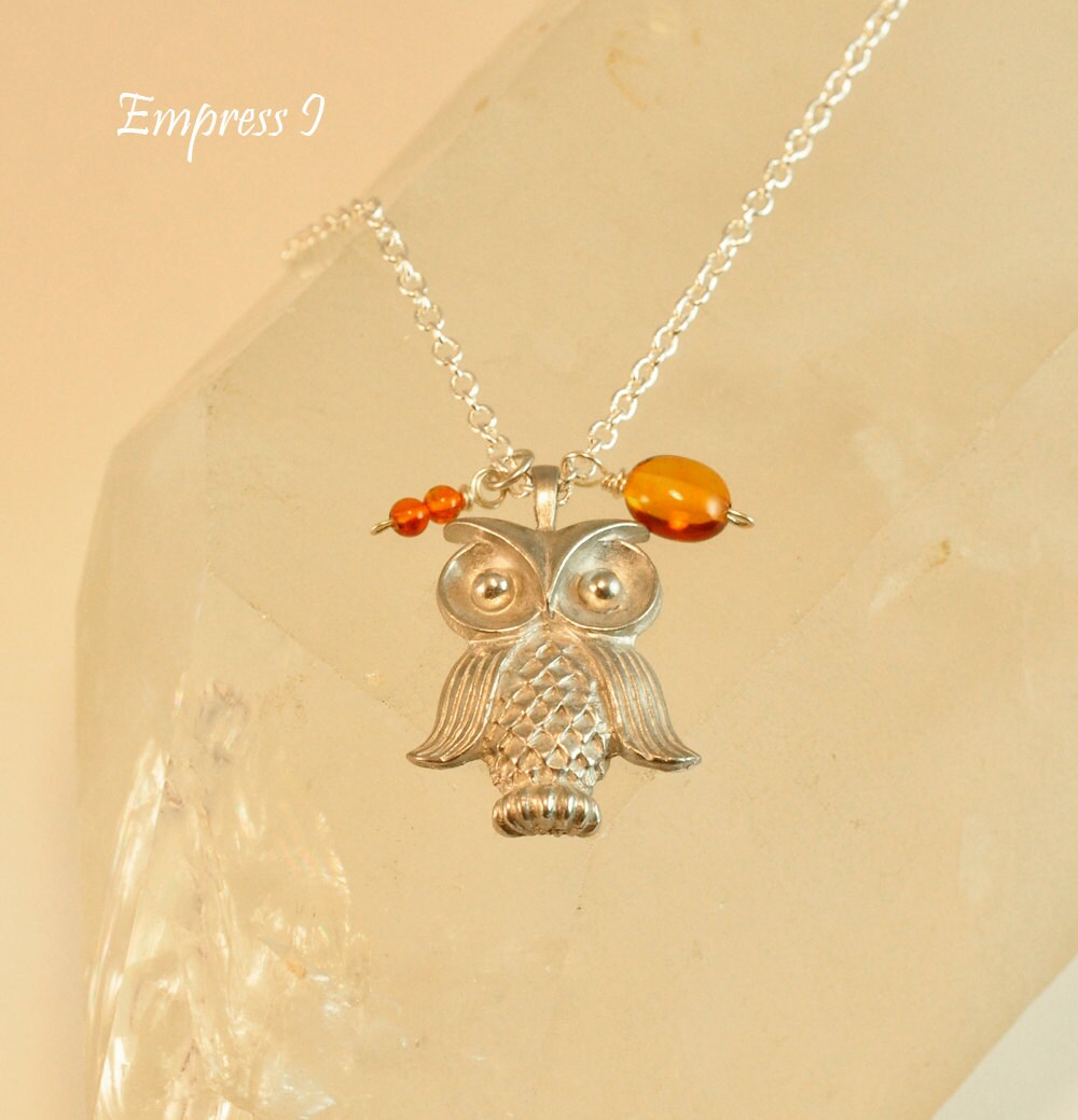 Verkauf - Silber Eule Halskette, Bernsteinkette, Schmuck, Wald Animal Charm Tier, Geschenk von empressi